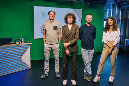 Programmleitung Talentefabrik: Simon Kravagna
(fjum), Alexandra Stanić (Journalistin und Content Producerin),
Yannick Kurzweil (Happy House Media) sowie Melisa Erkurt
(die_chefredaktion) (v.l.n.r.)