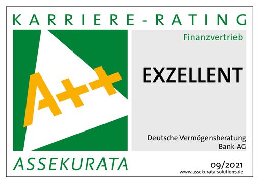Vorschau Bild von Zum 11. Mal in Folge wurden die Karriereaussichten bei der
Deutschen Vermögensberatung Bank AG im Rating der Assekurata
Solutions GmbH ausgezeichnet. / Weiterer Text über ots und
www.presseportal.de/nr/131212 / Die Verwendung dieses Bildes ist für
redaktionelle Zwecke unter Beachtung ggf. genannter
Nutzungsbedingungen honorarfrei. Veröffentlichung bitte mit
Bildrechte-Hinweis.