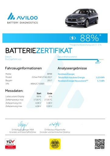 Vorschau Bild von Das Bild zeigt das AVILOO Batterie Zertifikat
