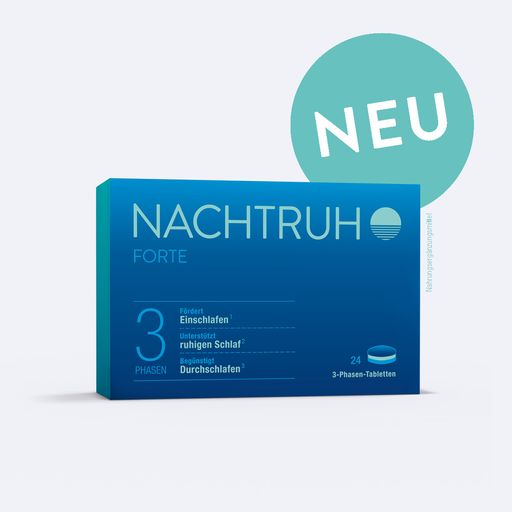 Vorschau Bild von Es ist die Packung des Produkts Nachtruh forte zu
sehen mit einem türkisen Button und der Aufschrift "NEU".