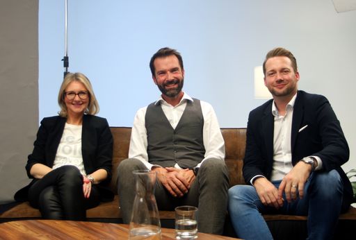 Foto: Heike Haring-Latzke, Oliver Nitz und Rainer
Will beim 4. #DMS-Talk. Foto: Gallonetto. Abdruck honorarfrei.