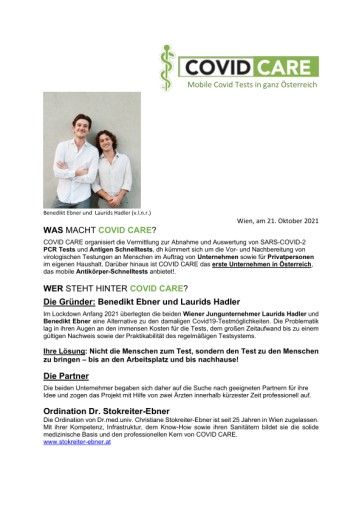 Vorschau Bild von Presseaussendung COVID CARE - Mobile Corona Test 11/2021