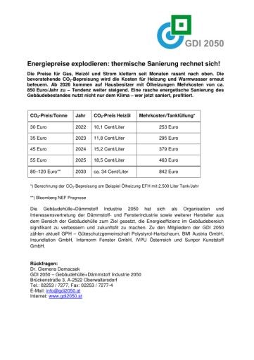 Vorschau Bild von Tabelle zu Energiepreise explodieren - thermische Sanierung rechnet sich!