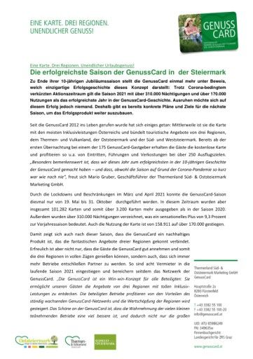 Vorschau Bild von Presseaussendung GenussCard Saison 2021