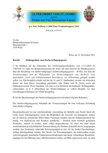  Stellungnahme zum Entwurf, Sterbeverfügungsgesetz