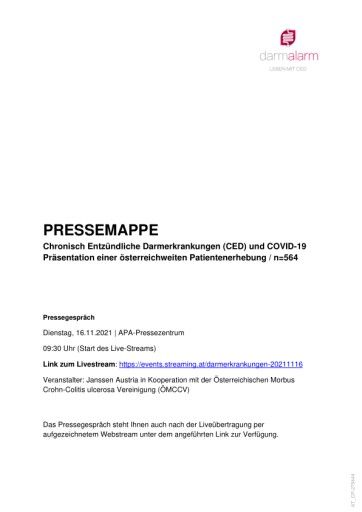 Vorschau Bild von Pressemappe und Studienergebnisse "CED & COVID-19"