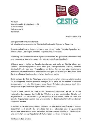  Offener Brief an Bundeskanzler und Minister mit Unterschriftenliste