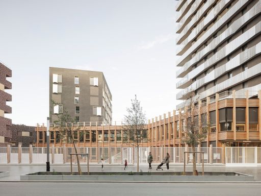  Wohnhochhausensemble mit Kindergarten im
verbindenden Sockel in Paris, Batignolles - geplant von querkraft
architekten und sam architecture.