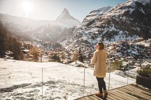 Blick aufs Matterhorn vom Cervo Mountain Boutique
Resort, Zermatt.