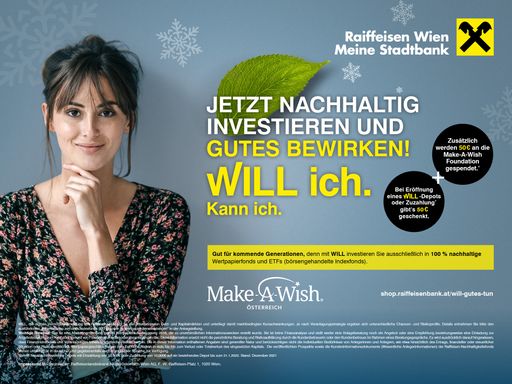 "Raiffeisen Wien. Meine Stadtbank" bietet mit WILL
eine moderne Lösung für nachhaltige Veranlagung und startet eine
Initiative für den guten Zweck mit der Make-A-Wish Foundation®.