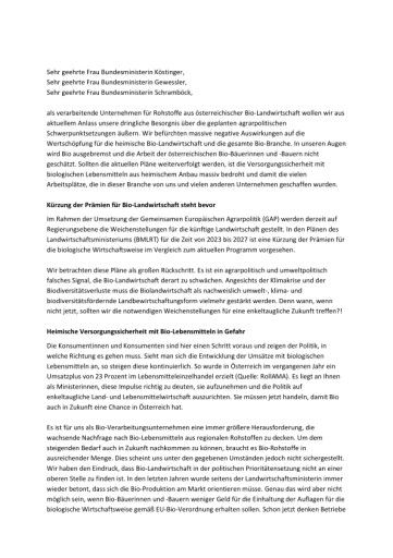 Vorschau Bild von offener Brief Bio-Verarbeitungsunternehmen