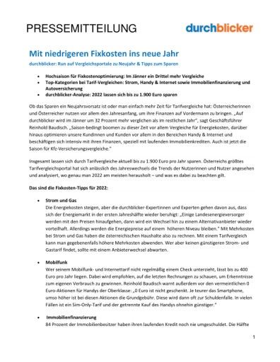 Vorschau Bild von Fixkosten Neujahrstipps