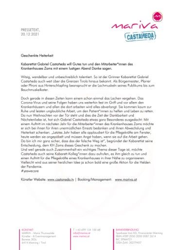 Vorschau Bild von Pressetext, Gabriel Castañeda, Dezember 2021, Thema: Geschenke Heiterkeit