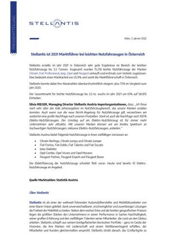 Vorschau Bild von Presseinfo - Stellantis in Österreich Marktführer bei leichten Nutzfahrzeugen 2021