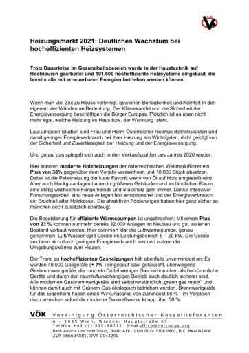  Deutliches Wachstum bei hocheffizienten Heizsystemen