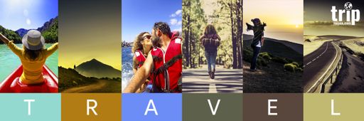  Buntes Headerkonzept für Weltdestination Bilder von
Menschen die Reisen und Ferien genießen. Urlaubsportal
trip-reisen.com