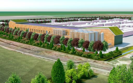 Vorschau Bild von Austrotherm investiert in Purbach_02. Die neue, 160
Meter lange Produktionshalle wird optisch so gestaltet, dass sie
sich bestmöglich in das UNESCO Welterbe Neusiedlersee integriert.