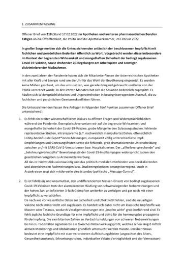  Offener Brief von ApothekerInnen und PharmazeutInnen an die Österreichische Apothekerkammer, die Österreichische Regierung auf Bundes-, Landes- und Gemeindeebene, die österreichische Bevölkerung und Medienvertreter*innen.