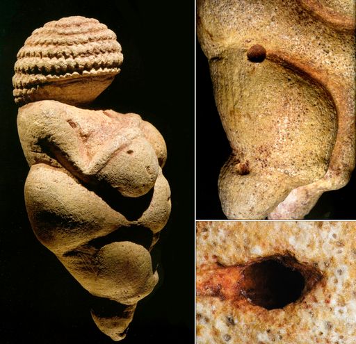 Die Venus von Willendorf. Die Herkunft der Löcher
an der Oberfläche konnten nun erklärt werden. Sie stammen von
herausgebrochenen Eisenoxid-Klumpen.