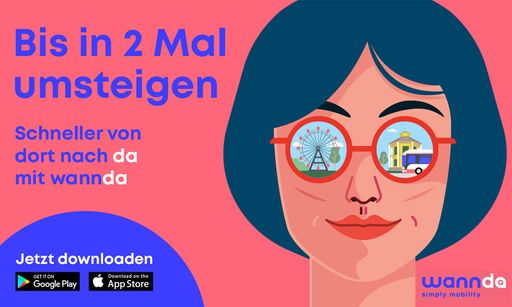  die Mobilitäts-App wannda jetzt downloaden und
Routen für Öffis, Auto und Fahrrad suchen.