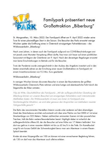 Vorschau Bild von Presseaussendung Familypark präsentiert Großattraktion Biberburg