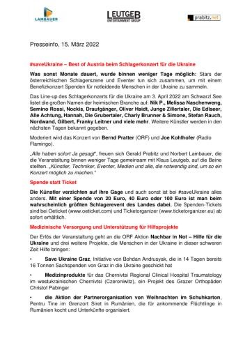 Vorschau Bild von Das Benefizkontert findet am 03. April 2022 am Schwarzl See Graz statt.