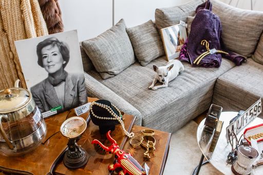 Vorschau Bild von Wengrafs Hündin Mimi inmitten zahlreicher Exponate
der Auktion