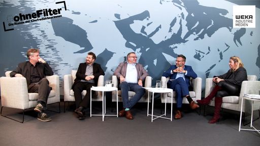  Bei #ohne Filter – die Runde der
Chefredakteur:innen, wurde zum Thema "Auswirkungen des
Ukraine-Kriegs auf die österreichische Wirtschaft" diskutiert.
(v.r.n.l.) Beatrice Schmidt (Geschäftsführung WEKA Industrie
Medien), Rudolf Loidl (Chefredaktion Industriemagazin), Thomas Pöll
(Chefredaktion Solid), Ludwig Fliesser (Leitender Redakteur
Traktuell) und Klaus Paukovits (Clustermanager Gebäudetechnik).