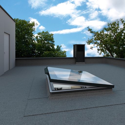 Das neue FAKRO Flachdachfenster DEF Solar wird mit
100% Solarstrom betrieben.