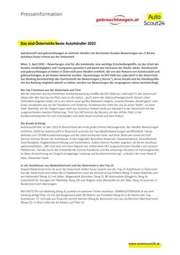 Vorschau Bild von Österreichs beste Autohändler mit Tabelle