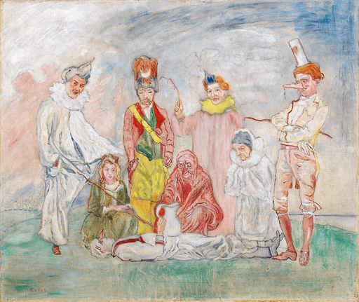 Vorschau Bild von Ausstellung "Alfred Kubin. Bekenntnisse einer
gequälten Seele" im Leopold Museum: JAMES ENSOR 1860–1949, Baptême
de masques [Die Taufe der Masken], 1925–1930, Privatsammlung, Foto:
Dorotheum Wien, Auktionskatalog 31.05.2016