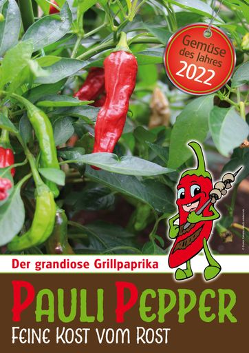 Pauli Pepper ist das Gemüse des Jahres 2022. Grün
geerntet schmeckt der Paprika gegrillt besonders gut.