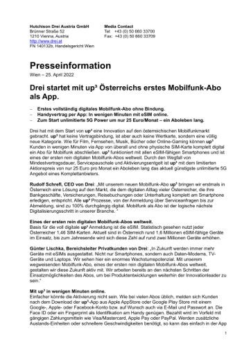 Vorschau Bild von up³ startet in Österreich