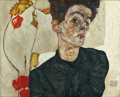 Vorschau Bild von Egon Schiele (1890–1918), Selbstbildnis mit
Lampionfrüchten, 1912, Öl, Deckfarbe auf Holz, 32,2 x 39,8 cm,
Leopold Museum, Wien