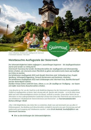 Vorschau Bild von Besucherzahlen in der Steiermark im Überblick
