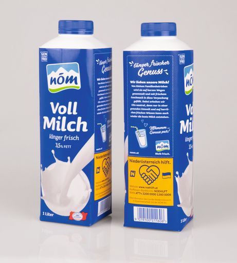  Spendenaufruf für Ukraine auf nöm Milchpackung