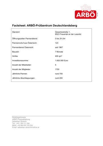 Vorschau Bild von Factsheet: ARBÖ-Prüfzentrum Deutschlandsberg