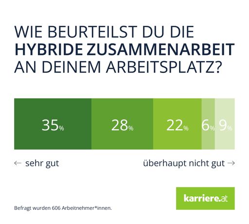 Vorschau Bild von Umfrage karriere.at hybrides Arbeiten:
Zusammenarbeit am Arbeitsplatz