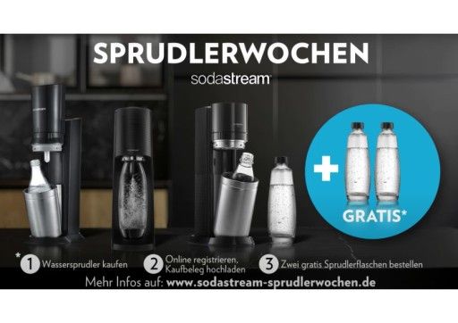 Vorschau Bild von BILD zu OTS - Beim Kauf eines SodaStream Wassersprudlers erhalten Kunden von Mai bis Juli nach Upload des Kassenbons und Online-Registrierung ein Gratis-Doppelpack passender Sprudlerflaschen