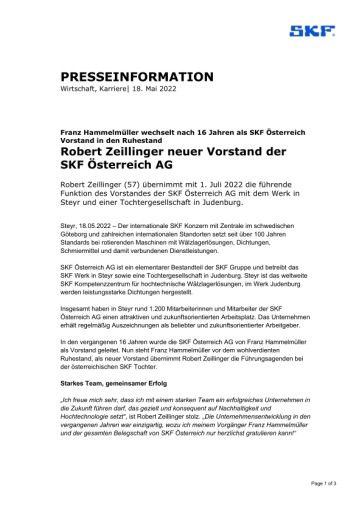 Vorschau Bild von Presseinformation der SKF Österreich AG