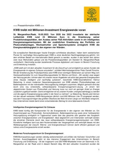 Vorschau Bild von Presseaussendung: KWB treibt mit Millionen-Investment Energiewende voran