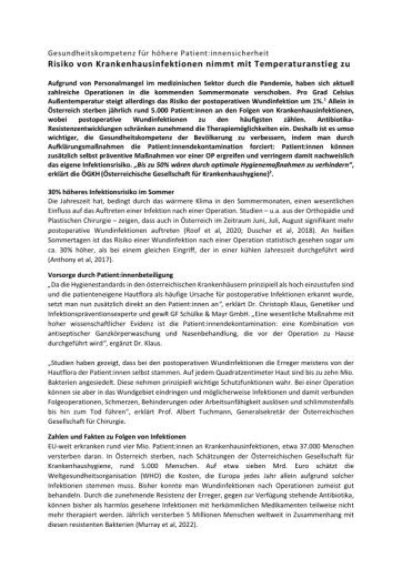 Vorschau Bild von Pressemitteilung: Patientensicherheit_Krankenhausinfektionsrisiko nimmt mit Temparaturanstieg zu_Juni 2022