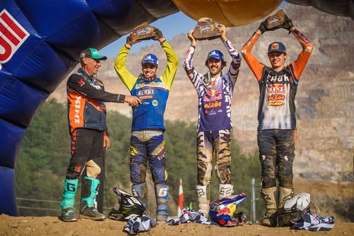 Vorschau Bild von Winner Manuel Lettenbichler, 2nd Mario Roman and
3rd Trystan Hart seen during the Red Bull Erzbergrodeo 2022 in
Eisenerz, Austria on June 19, 2022