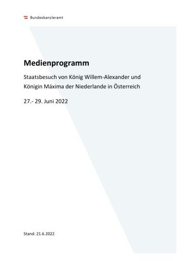 Vorschau Bild von Medienprogramm - Staatsbesuch von König Willem-Alexander und Königin Máxima der Niederlande in Österreich