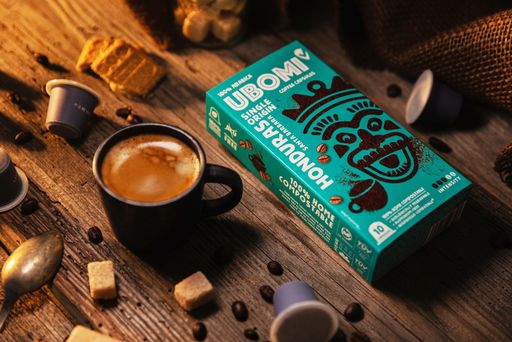 Die neuen Kaffeekapseln UBOMI Honduras als Beispiel für die
insgesamt neun erhältlichen Sorten