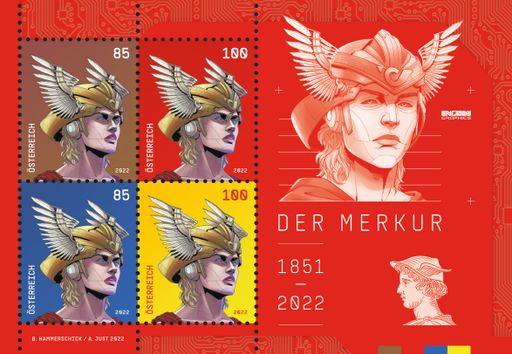 Das Sujet des neuen Merkur-Sonderbriefmarkenblocks.