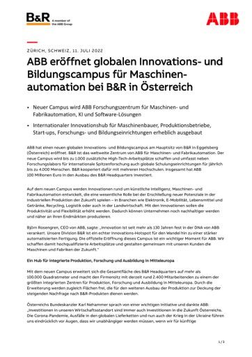 Vorschau Bild von ABB eröffnet globalen Innovations- und Bildungscampus für Maschinenautomation bei B&R in Österreich