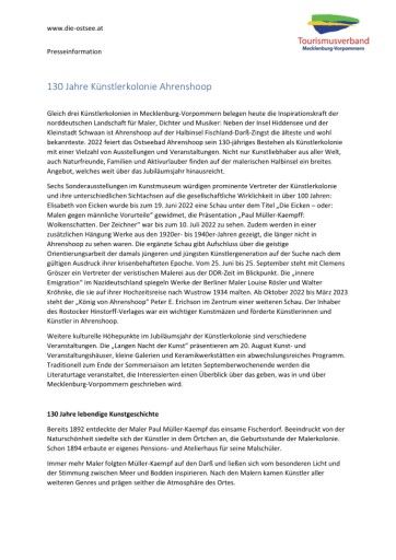 Vorschau Bild von Langversion Pressemitteilung - 130 Jahre Künstlerkolonie Ahrenshoop