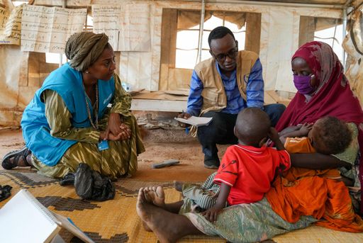 On 24 May 2022, Rania Dagash, UNICEF Deputy
Regional Director for Eastern and Southern Africa, (left) meets with
mother Ismayel and her twins (Libaan Osman Derow and Salman Osman
Derow) at the integrated health center in Dollow, Somalia. The twins
suffer from malnutrition. Ismayel feels lucky that she made it on
time to bring her twins to health center for treatment.....Three
consecutive failed rains have left 29.1 million people in Somalia,
Ethiopia and Kenya in need of urgent humanitarian assistance in
2022, including at least 1.7 million severely wasted children on the
brink of death who require life-saving support. ..Somalia is by far
the worst affected country, with at least 330,000 children in need
of life-saving treatment for severe wasting in 2022  far exceeding
the 190,000 who required treatment during the countrys 2011 famine.
This year, more than 81,000 people are at risk of famine by the end
of June if the current rainy season fails.