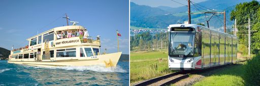  Zu gestaltendes Flagschiff der Attersee Schifffahrt
sowie die zu gestaltende Zuggarnitur